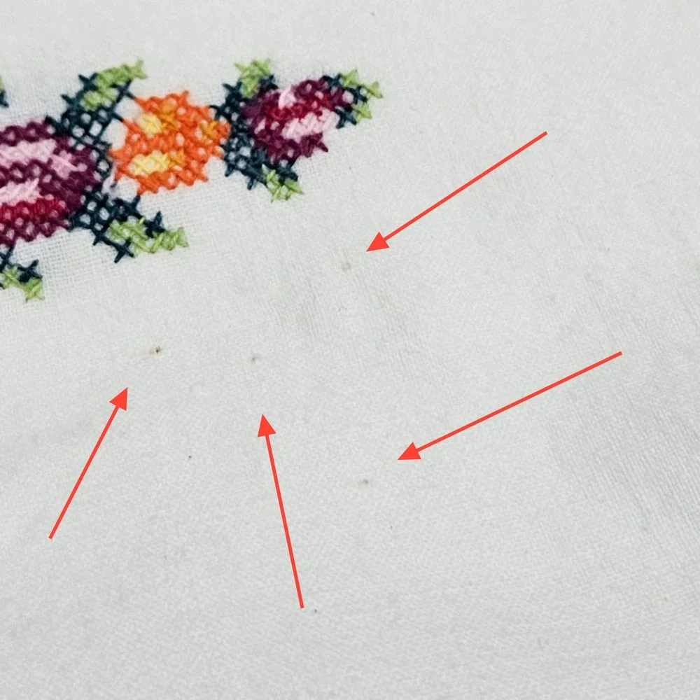 Vintage Cross Stitch Embroidered Floral Linen‎ Tea Towel Asian Cottagecore
